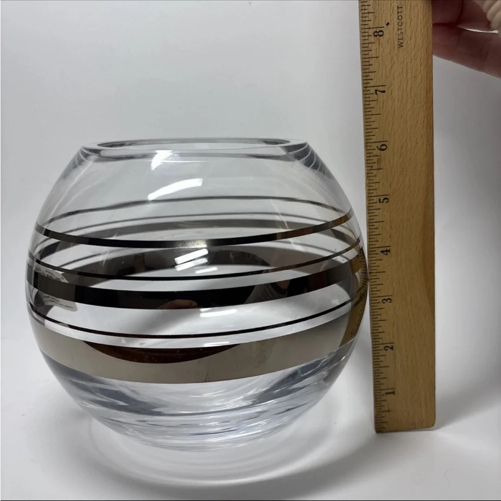 Lenox Kate Spade Crystal Rose Bowl Vase Hampton Street platinum stripe Heavy